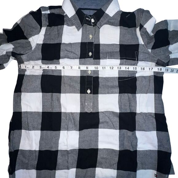 Tommy Hilfiger Shirt Women Medium Black Plaid Collard Classic Everday Henley Top - Picture 7 of 10